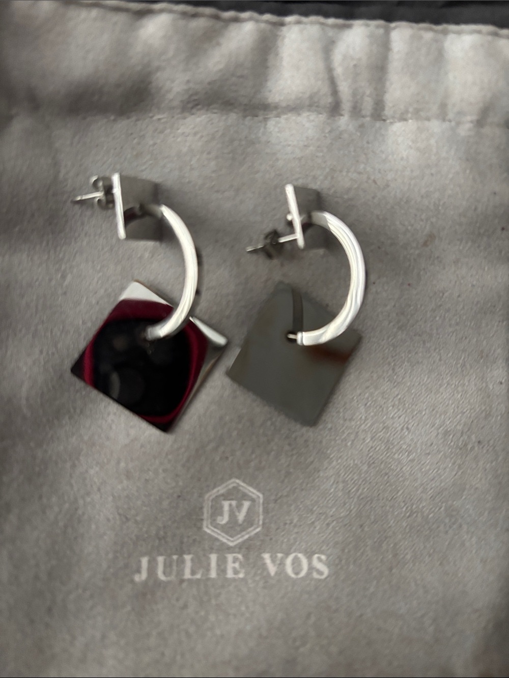 Julie Vos Silver Hoop Earrings with Black Square Drops